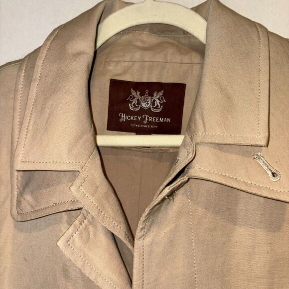 Hickey Freeman Lined Cotton/Linen Coat Khaki Size L Quiet Luxury Classic Preppy - Picture 8 of 16